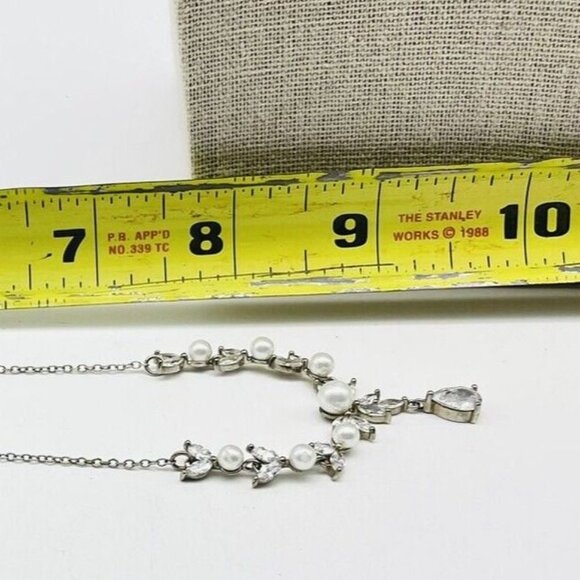 Rhinestone Drop Necklace Silver Tone Glam Bling Sparkle Holiday Party Classic - Picture 7 of 7